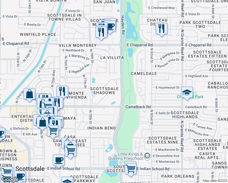map of restaurants, bars, coffee shops, grocery stores, and more near 7960 East Camelback Road in Scottsdale