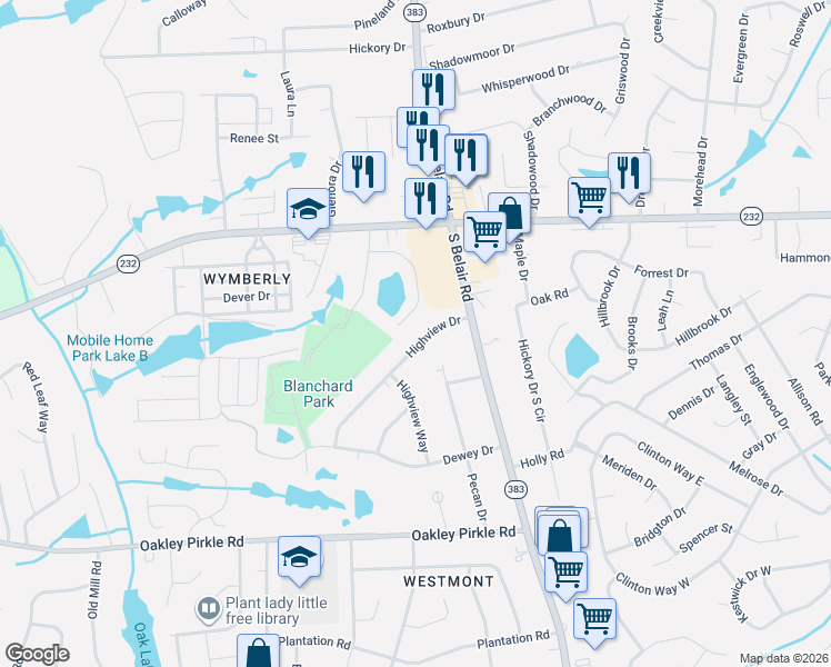map of restaurants, bars, coffee shops, grocery stores, and more near 111 Highview Drive in Martinez