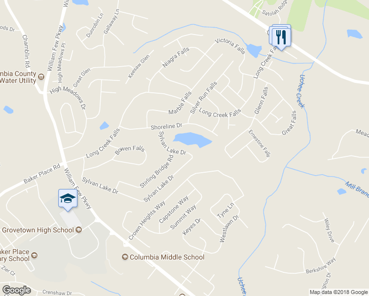 map of restaurants, bars, coffee shops, grocery stores, and more near 2016 Sylvan Lake Drive in Grovetown