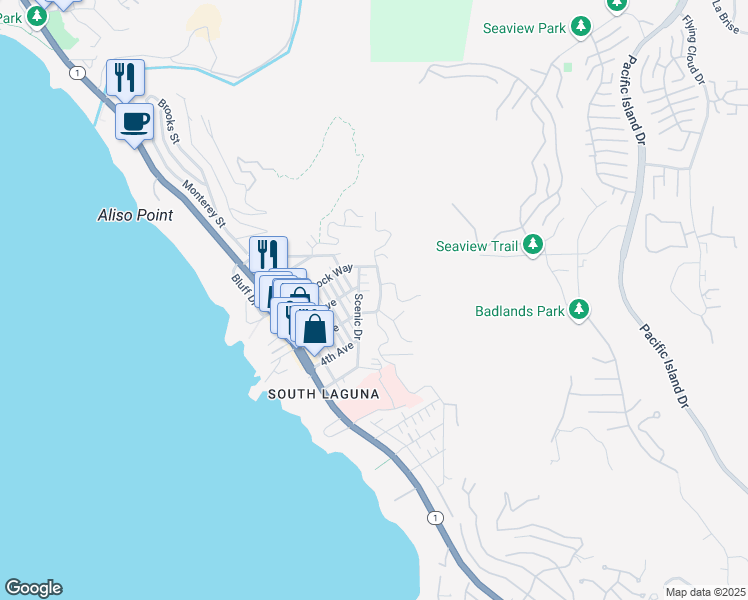 map of restaurants, bars, coffee shops, grocery stores, and more near 31611 Mar Vista Avenue in Laguna Beach