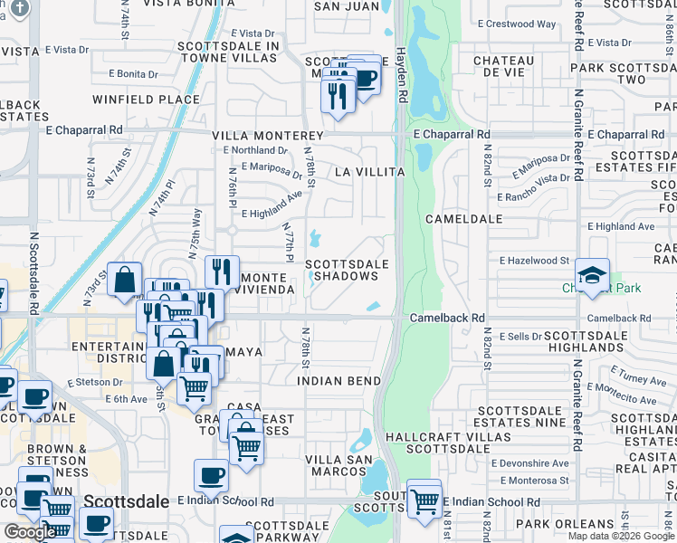 map of restaurants, bars, coffee shops, grocery stores, and more near in Scottsdale