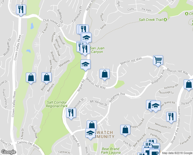 map of restaurants, bars, coffee shops, grocery stores, and more near 25 Champney Place in Laguna Niguel