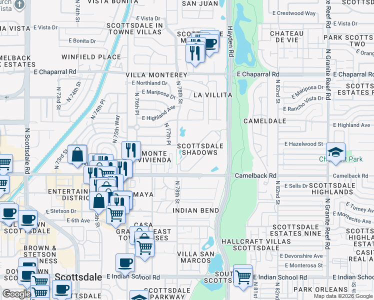 map of restaurants, bars, coffee shops, grocery stores, and more near in Scottsdale