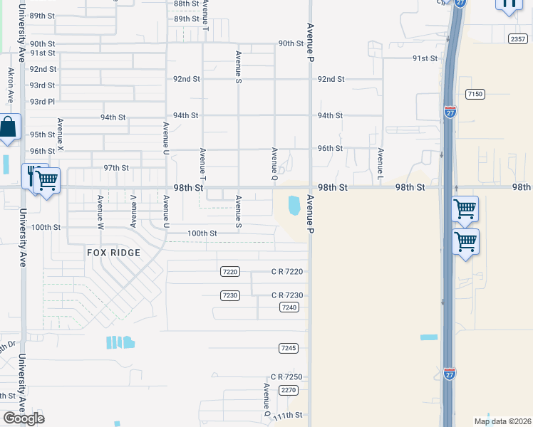 map of restaurants, bars, coffee shops, grocery stores, and more near 1701 98th Street in Lubbock