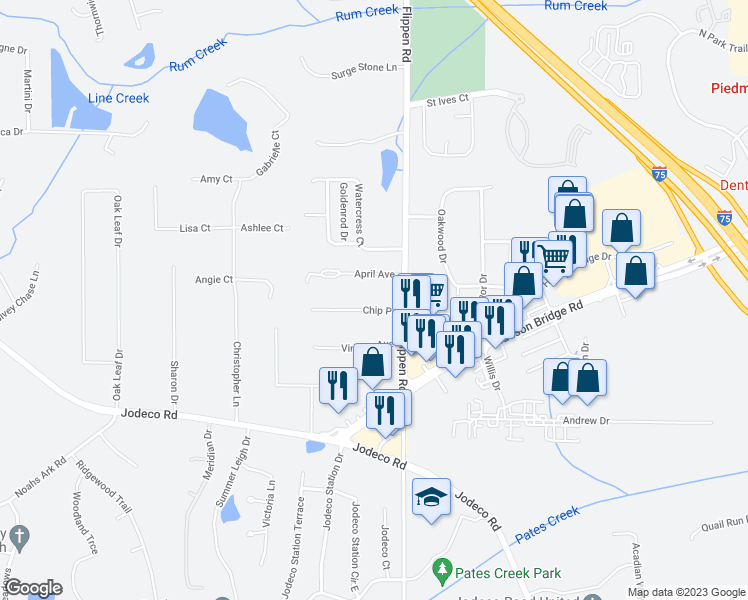 map of restaurants, bars, coffee shops, grocery stores, and more near 104 Chip Place in Stockbridge