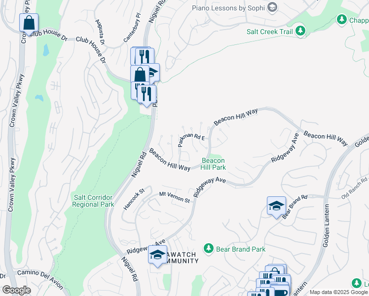 map of restaurants, bars, coffee shops, grocery stores, and more near 50 Terrace Circle in Laguna Niguel