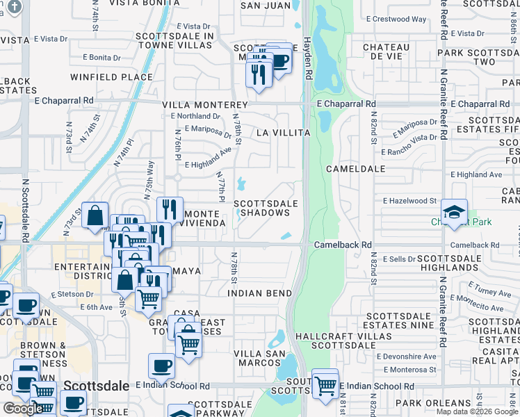 map of restaurants, bars, coffee shops, grocery stores, and more near in Scottsdale
