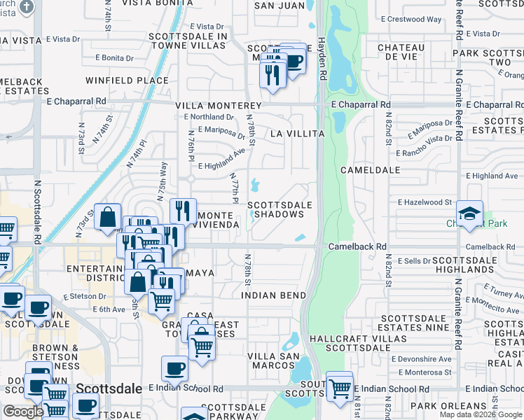 map of restaurants, bars, coffee shops, grocery stores, and more near in Scottsdale