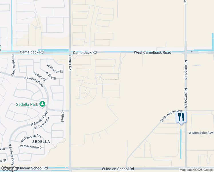 map of restaurants, bars, coffee shops, grocery stores, and more near Unnamed Road in Goodyear