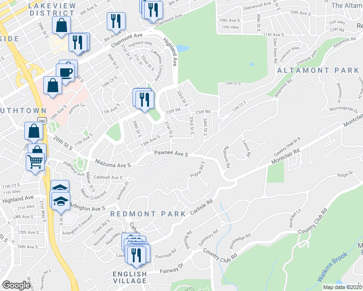 map of restaurants, bars, coffee shops, grocery stores, and more near 1327 31st Street South in Birmingham