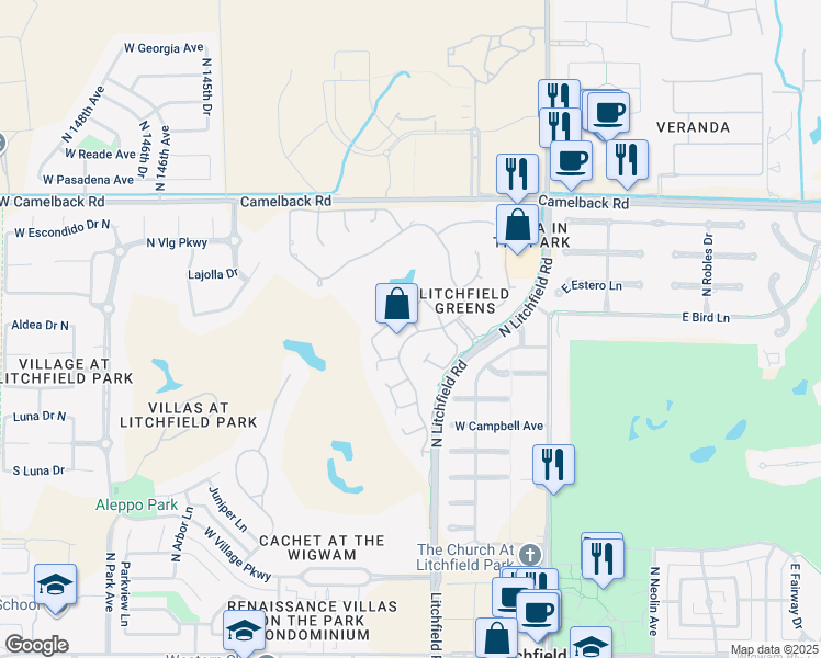 map of restaurants, bars, coffee shops, grocery stores, and more near 14115 West Greenview Circle North in Litchfield Park