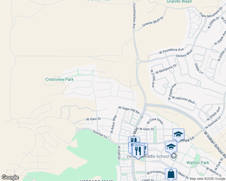 map of restaurants, bars, coffee shops, grocery stores, and more near 4711 North 212th Drive in Buckeye