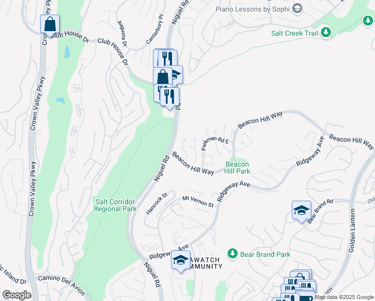 map of restaurants, bars, coffee shops, grocery stores, and more near 21 Champney Place in Laguna Niguel