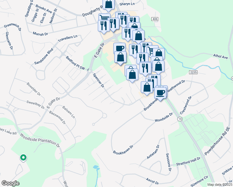 map of restaurants, bars, coffee shops, grocery stores, and more near 130 Portofino Lane Southwest in Aiken