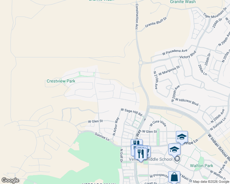 map of restaurants, bars, coffee shops, grocery stores, and more near 4711 North 212th Drive in Buckeye