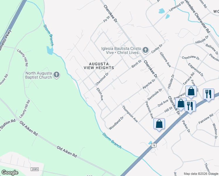 map of restaurants, bars, coffee shops, grocery stores, and more near 314 Birch St in North Augusta