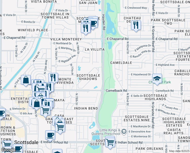 map of restaurants, bars, coffee shops, grocery stores, and more near 7930 East Camelback Road in Scottsdale