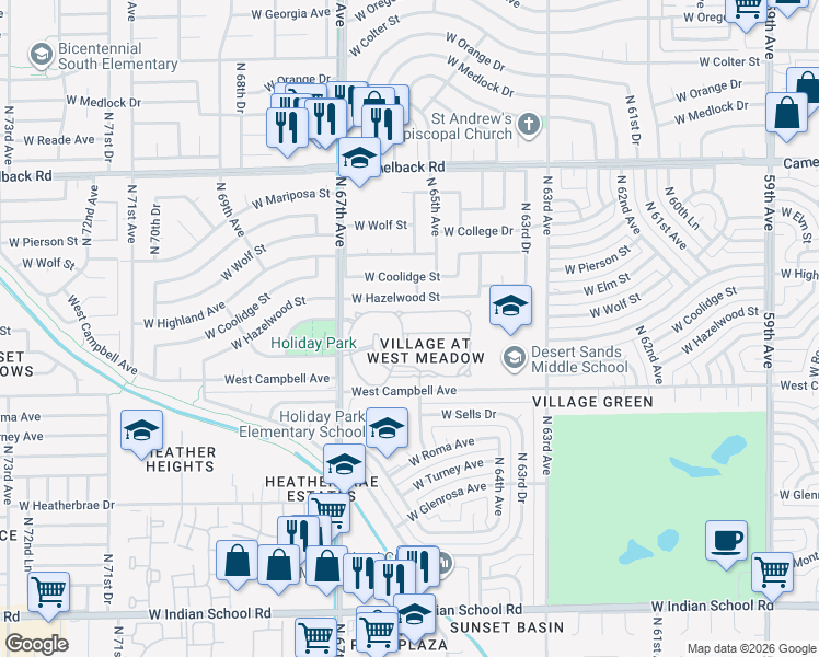 map of restaurants, bars, coffee shops, grocery stores, and more near 4545 North 67th Avenue in Phoenix