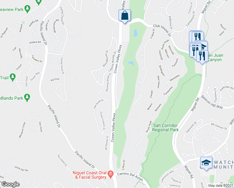 map of restaurants, bars, coffee shops, grocery stores, and more near 31666 West Nine Drive in Laguna Niguel
