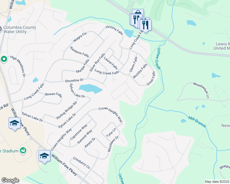 map of restaurants, bars, coffee shops, grocery stores, and more near 2073 Glenn Falls in Grovetown