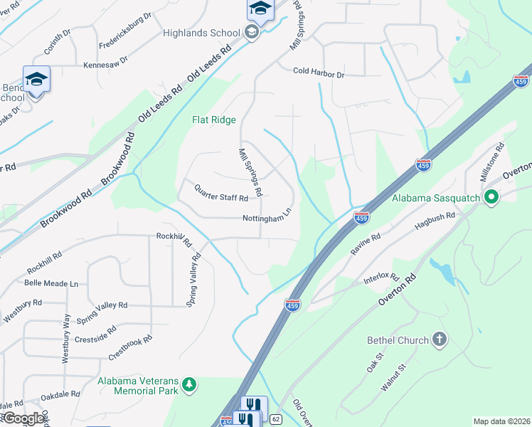 map of restaurants, bars, coffee shops, grocery stores, and more near 4901 Nottingham Lane in Birmingham