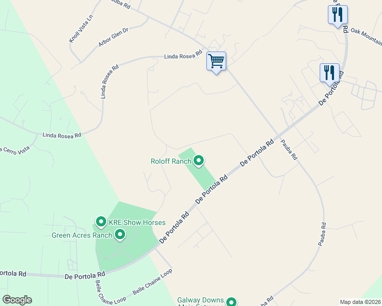 map of restaurants, bars, coffee shops, grocery stores, and more near 36101 Paseo Del Traza in Temecula