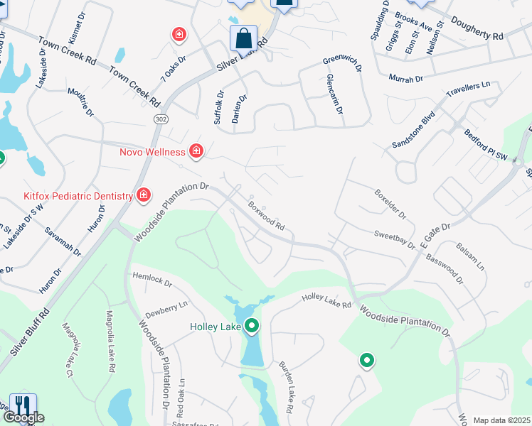 map of restaurants, bars, coffee shops, grocery stores, and more near 149 Boxwood Road in Aiken