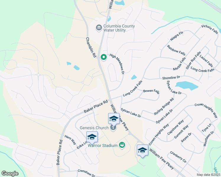 map of restaurants, bars, coffee shops, grocery stores, and more near 4801 High Meadows Drive in Grovetown