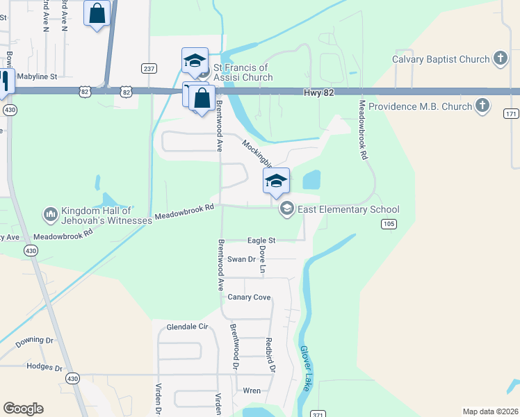 map of restaurants, bars, coffee shops, grocery stores, and more near 301 Meadowbrook Road in Greenwood
