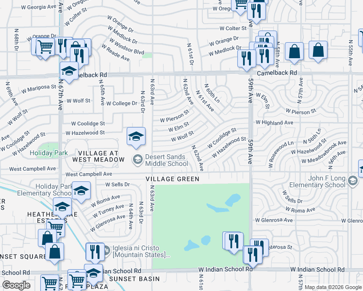 map of restaurants, bars, coffee shops, grocery stores, and more near 6226 West Highland Avenue in Phoenix