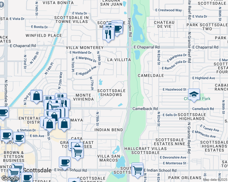 map of restaurants, bars, coffee shops, grocery stores, and more near 7930 East Camelback Road in Scottsdale