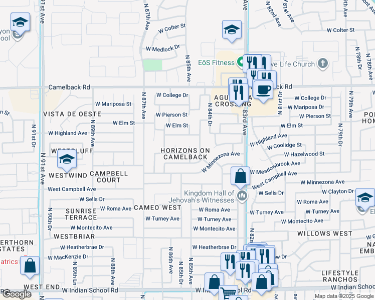 map of restaurants, bars, coffee shops, grocery stores, and more near 4614 North 84th Lane in Phoenix