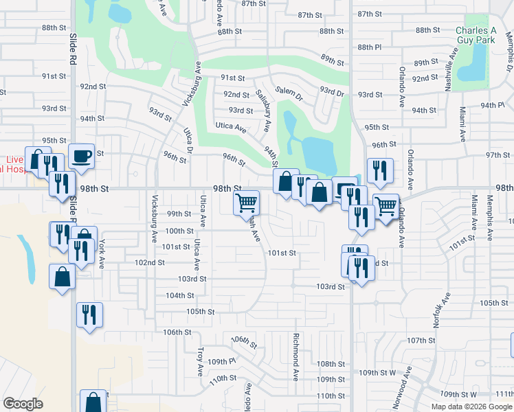 map of restaurants, bars, coffee shops, grocery stores, and more near 9810 Savannah Avenue in Lubbock