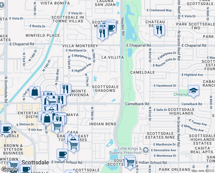map of restaurants, bars, coffee shops, grocery stores, and more near 7930 East Camelback Road in Scottsdale