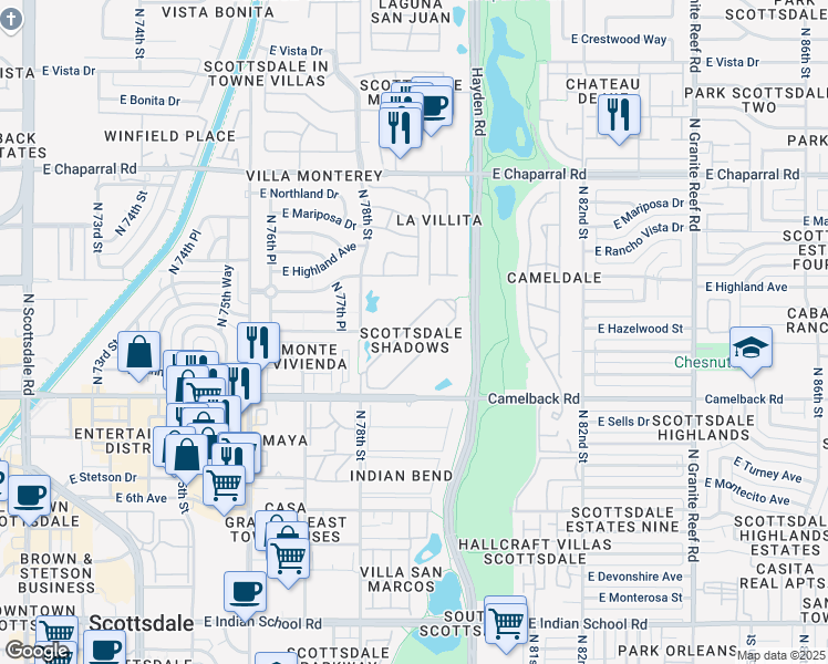 map of restaurants, bars, coffee shops, grocery stores, and more near 7930 East Camelback Road in Scottsdale