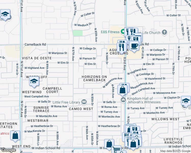 map of restaurants, bars, coffee shops, grocery stores, and more near 4614 North 84th Lane in Phoenix