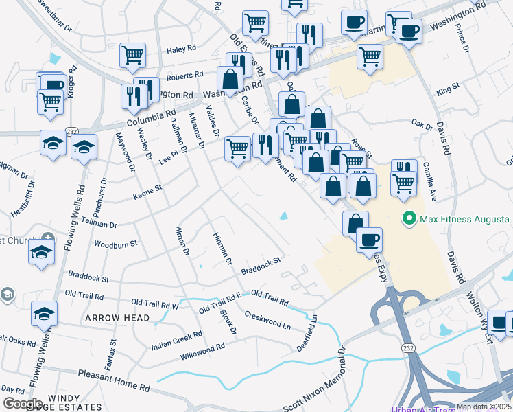map of restaurants, bars, coffee shops, grocery stores, and more near 3895 Miramar Drive Extension in Martinez