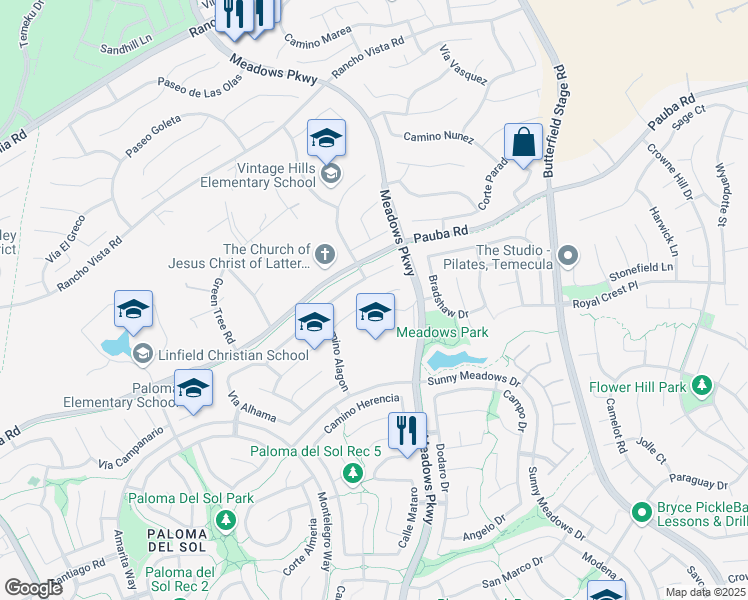 map of restaurants, bars, coffee shops, grocery stores, and more near 32187 Cala Torrente in Temecula