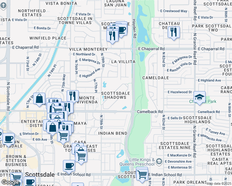 map of restaurants, bars, coffee shops, grocery stores, and more near 7930 East Camelback Road in Scottsdale