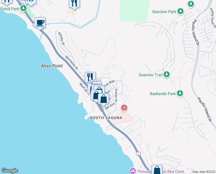 map of restaurants, bars, coffee shops, grocery stores, and more near 31615 2nd Avenue in Laguna Beach