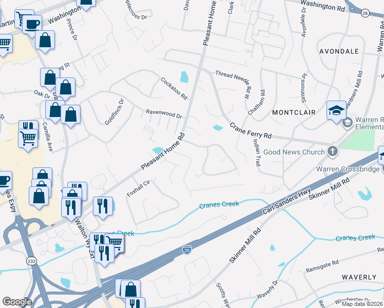 map of restaurants, bars, coffee shops, grocery stores, and more near 3309 Sugar Mill Road in Augusta