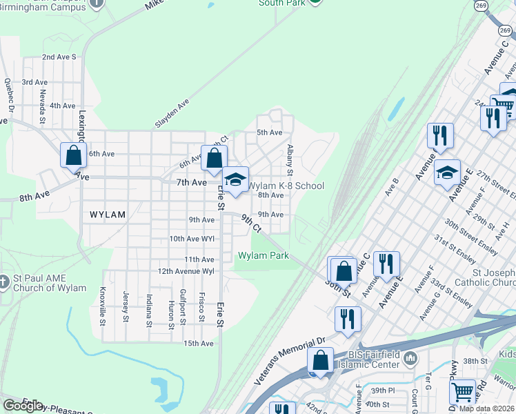 map of restaurants, bars, coffee shops, grocery stores, and more near 3825 9th Avenue in Birmingham