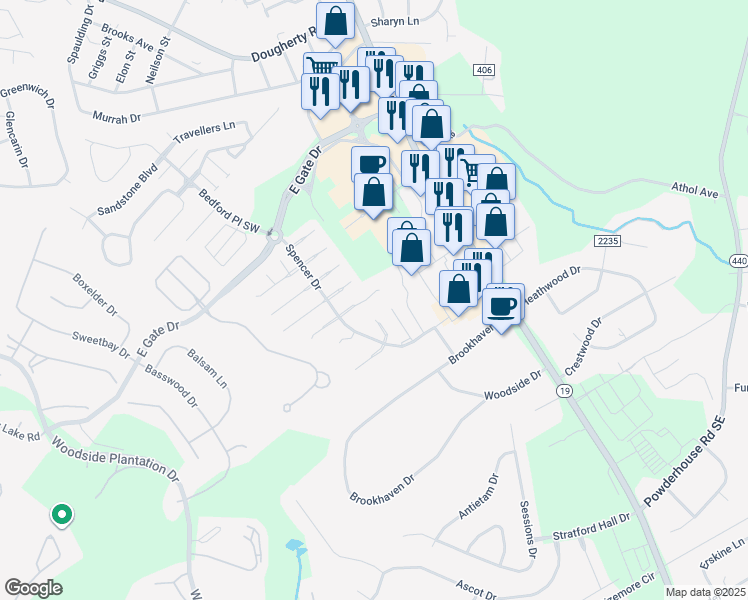 map of restaurants, bars, coffee shops, grocery stores, and more near 138 Hillsborough Lane in Aiken