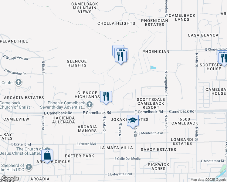 map of restaurants, bars, coffee shops, grocery stores, and more near 4680 North Phoenician Boulevard in Scottsdale