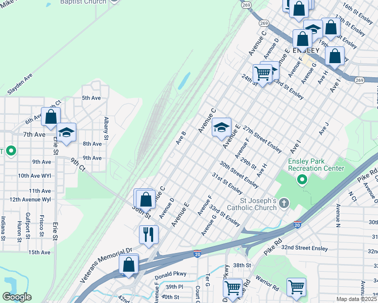 map of restaurants, bars, coffee shops, grocery stores, and more near 3017 Avenue C in Birmingham