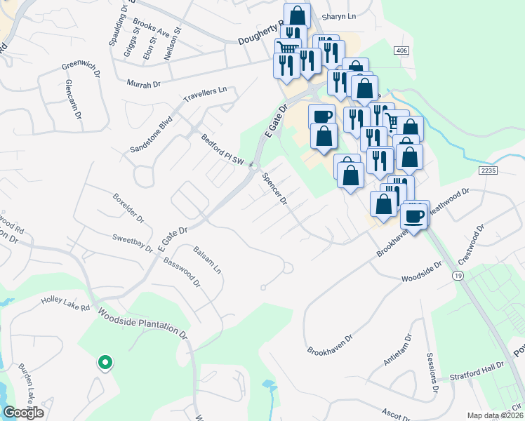map of restaurants, bars, coffee shops, grocery stores, and more near 130 Double Tree Drive in Aiken