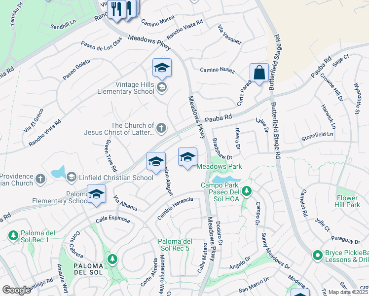 map of restaurants, bars, coffee shops, grocery stores, and more near 32182 Cala Torrente in Temecula