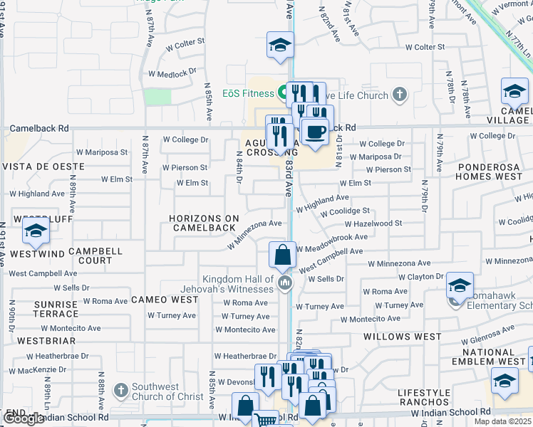 map of restaurants, bars, coffee shops, grocery stores, and more near 8323 West Minnezona Avenue in Phoenix