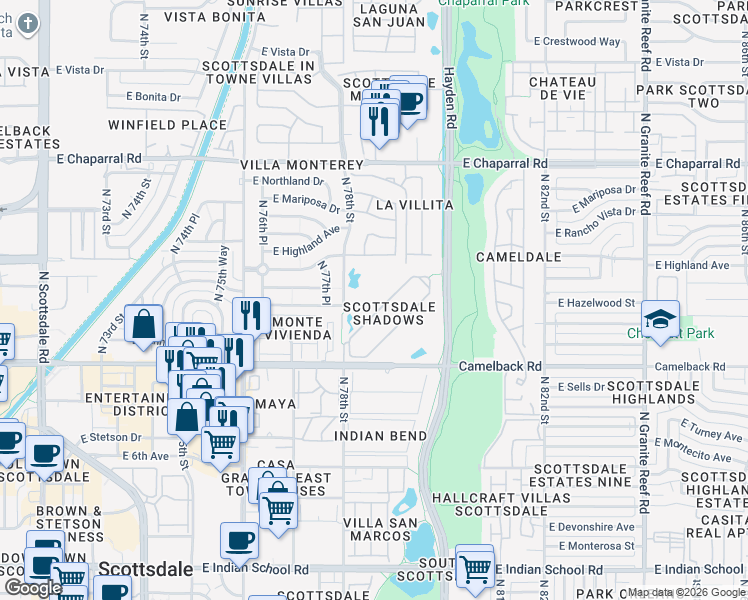 map of restaurants, bars, coffee shops, grocery stores, and more near in Scottsdale