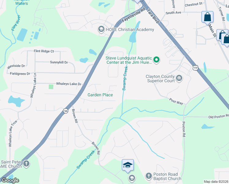 map of restaurants, bars, coffee shops, grocery stores, and more near 780 Swamp Creek Drive in Jonesboro